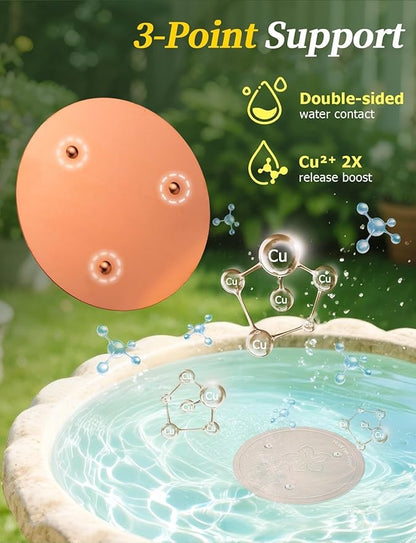 Mellbree 2-Pack Bird Bath Copper Disc, 0.6mm Reinforced 99.99% Pure Copper Cleaning Disk with Triple-Point Support for Physical Safe Clean Water, Universal Fit for Outdoor Birdbaths, Bowl (Flower)
