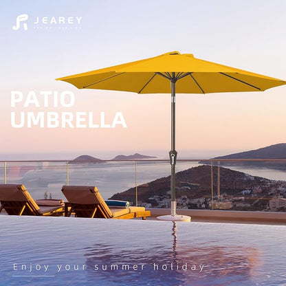 JEAREY 9FT Outdoor Patio Umbrella Outdoor Table Umbrella with Push Button Tilt and Crank, Market Umbrella 8 Sturdy Ribs UV Protection Waterproof for Garden, Deck, Backyard, Pool (Bright Orange)