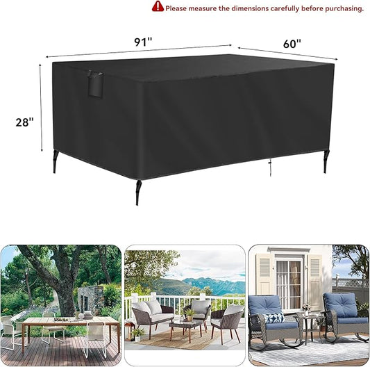 TUOKING Outdoor Furniture Covers Heavy-Duty 420D Waterproof Cover,All-Weather Patio Furniture Protector for Sofa,Chairs & Table-UV-Resistant,Anti-Tear Dustproof Covers (Black, 91"L x 60"W x 28"H)