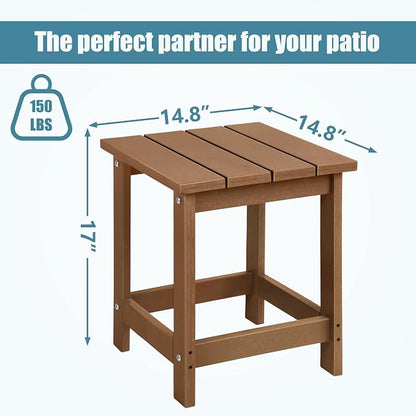 LZRS Adirondack Outdoor Side Table – Durable Weather-Resistant HDPE Patio End Table for Porch, Deck, Pool, Garden,Sturdy and Easy Assembly, Brown