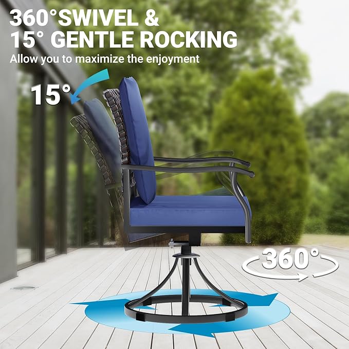 LEVELEVE 5 Piece Outdoor Patio Dining Set with 4 Swivel Dining Chairs & 1 Large Round Dining Table,Bistro Furniture Set for Lawn, Garden, Deck, Backyard and Porch