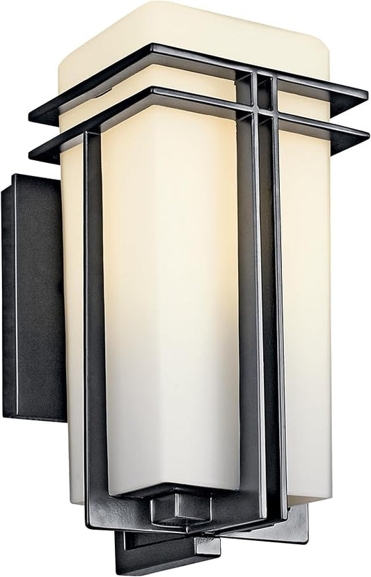 Kichler Tremillo 11.75" Outdoor Wall Lightin Black, 1-Light Exterior Wall Sconce Porch Light with Satin Etched Cased Opal Glass, (11.75" H x 5.75" W), 49200BK