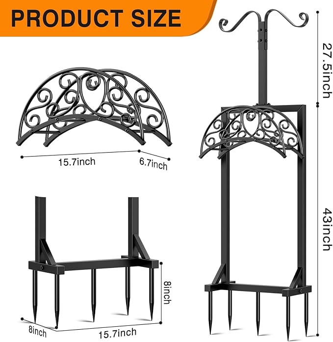 Garden Hose Holder for Outside & Garden Hose Splitter, Upgraded Water Hose Holders with 5 Spikes & 2 Shepherds Hooks, Brass 3 Way Hose Splitter Heavy Duty With Extension Handle