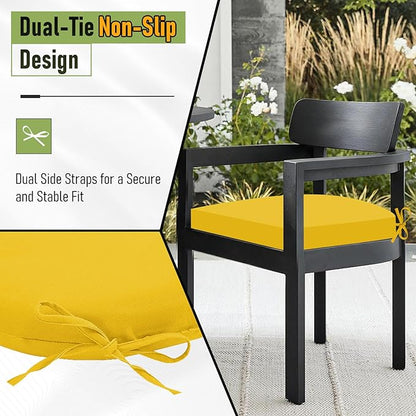 Basic Beyond Outdoor Chair Cushions Set of 4, Outdoor Cushions for Patio Furniture, Water Resistant Patio Chair Cushions with 2 Ties, 17x16x2, Yellow