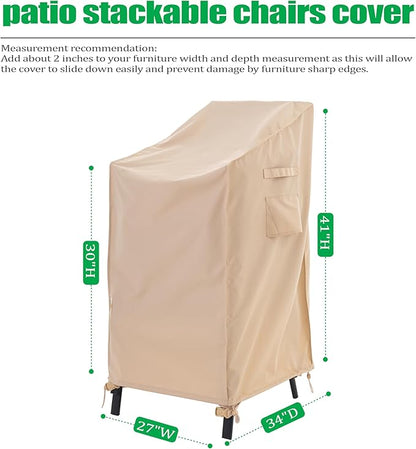 F&J Outdoors Waterproof UV Resistant Heavy Duty High Back / 4 Stackable Chairs Cover, 27" W x 34" D x 41" H