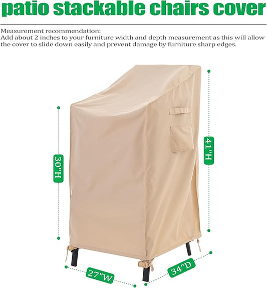 F&J Outdoors Waterproof UV Resistant Heavy Duty High Back / 4 Stackable Chairs Cover, 27" W x 34" D x 41" H