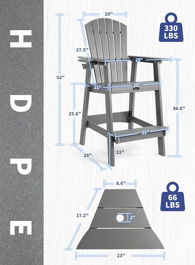 FUNBERRY Tall Adirondack Chair, All Weather High Top Balcony Chairs with Cup Holder