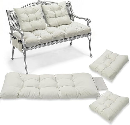 3 Pcs Wicker Chair Cushions Patio Loveseat Chaise Cushion Set - 1200D 47x19*4 Inch Waterproof Wicker Bench Cushions with 2 19x19x4 Inch Chair Cushions for Garden Porch Wicker Patio Furniture(White)