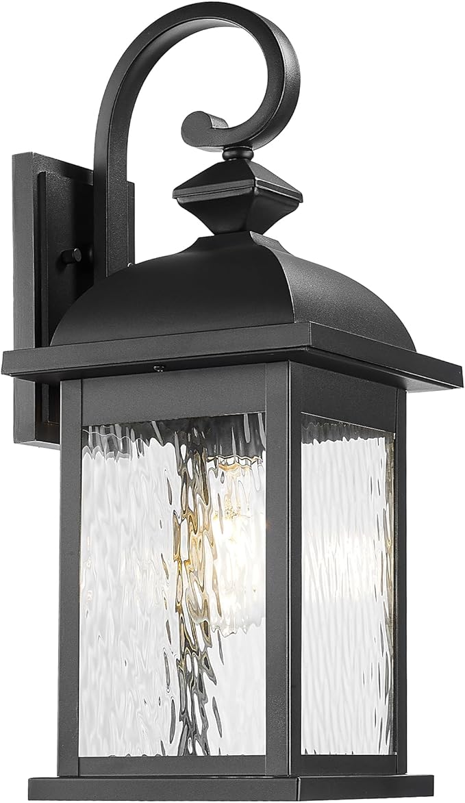 FEMILA 21" Outdoor Wall Light Fixture, Rust-Proof Waterproof Outdoor Wall Light, Ideal for Porch, Patio, Entryway,Garage, with Water Ripple Glass, 4FD54B2 BK-WP