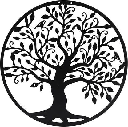 SOBEIT 20inch Tree of Life Metal Wall Art,Bird Tree Metal Wall Decor, Round Family Tree Wall Art for Wall Hanging, Garden, Home Decor, Living Room,Bedroom, Indoor, Outdoor(Black)