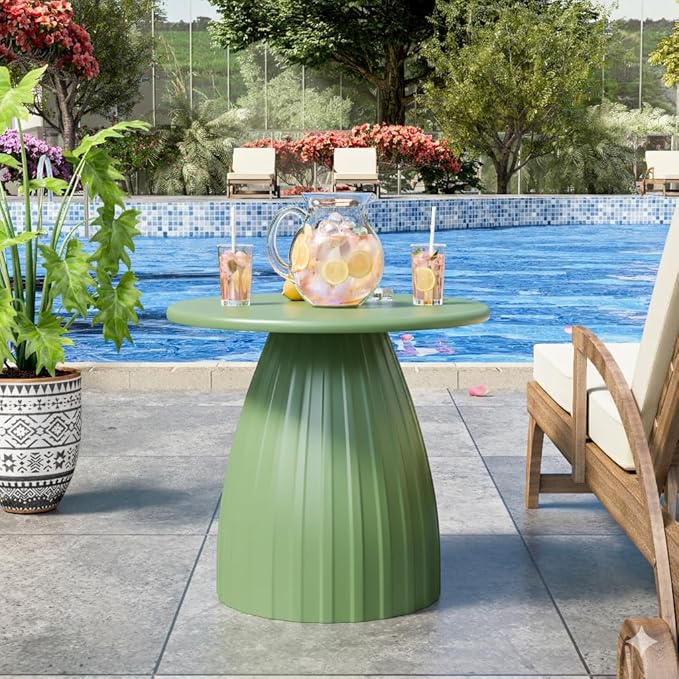 Round Metal Outdoor Patio Side Table, Steel Outdoor Accent Table, Small Patio End Table, for Garden, Pool, Yard, Balcony, Living Room, Deck, Weather Resistant, No Assembly, Green