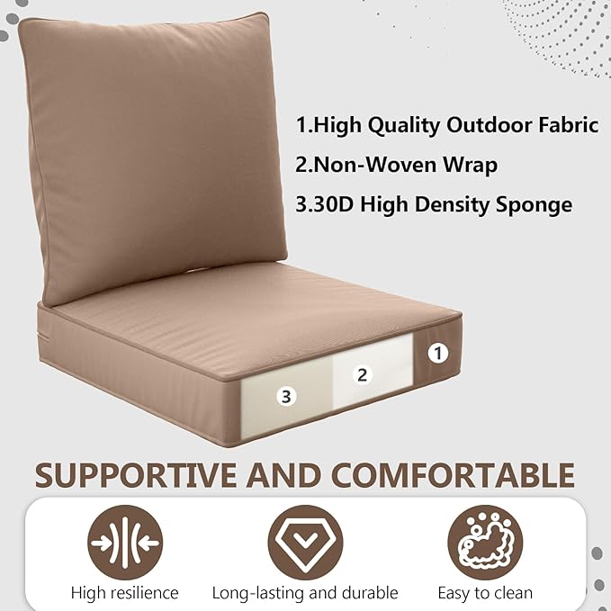 24" x 24" x 6" Outdoor Deep Seat Cushions Set - 2 Set Waterproof & Fade Resistant Patio Furniture Replacement Cushions, Non-Slip Outdoor Cushions Fit Loveseats, Couches, Chairs, and Sofas.