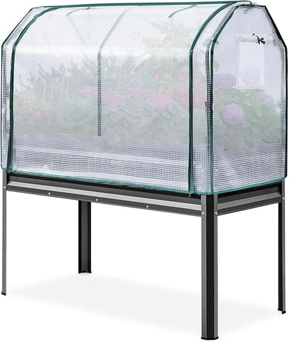 KING BIRD Large Raised Garden Bed with Cover Galvanized Elevated Planter Box with Legs 48×24×56 in for Backyard, Patio, Balcony, 700lb Capacity, Dark Grey