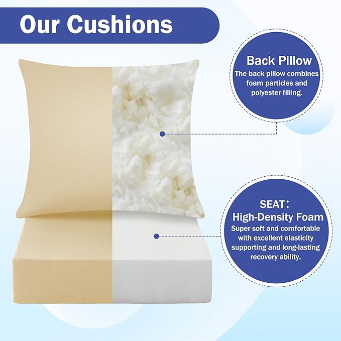 IASEAHK Outdoor Seat Cushion Set, Waterproof & Fade Resistant Patio Chair Cushions, Outdoors Cushion for Patio Furniture, 24 x 24 x 4 Inch, Outdoor Couch Cushions with Handle and Ties, Light Khaki