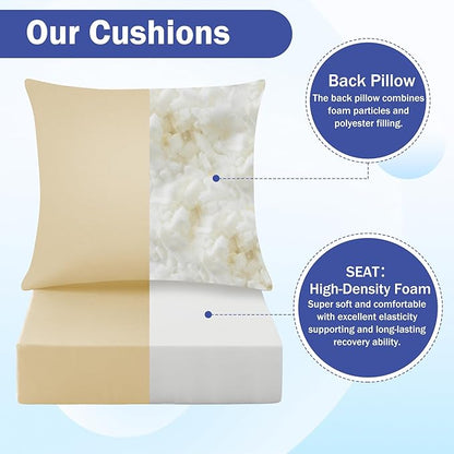 IASEAHK Outdoor Seat Cushion Set, Waterproof & Fade Resistant Patio Chair Cushions, Outdoors Cushion for Patio Furniture, 24 x 24 x 4 Inch, Outdoor Couch Cushions with Handle and Ties, Light Khaki