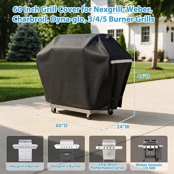 Utheer 60 Inch Grill Cover for Nexgrill 720-0830H 720-0888S 720-0888N 3, 4, 5 Burners Gas Grills, Dyna Glo DGF493PNP-D, for Weber Brinkmann CharBroil Jenn Air and More, Heavy Duty Waterproof