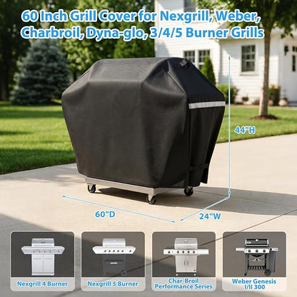 Utheer 60 Inch Grill Cover for Nexgrill 720-0830H 720-0888S 720-0888N 3, 4, 5 Burners Gas Grills, Dyna Glo DGF493PNP-D, for Weber Brinkmann CharBroil Jenn Air and More, Heavy Duty Waterproof