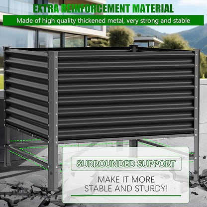 Doniks Raised Garden Bed with Legs, 48×48×37in Large Outdoor Metal Galvanized Garden Planting Box,1200lb Capacity for Vegetables Lawn Green Flowers, Fruits, Terrace