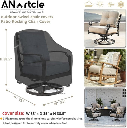 Outdoor Swivel Lounge Chair Cover 2 Pack,Waterproof Heavy Duty Lawn Patio Chair Covers,Patio Swivel Chair Covers for Outdoor Furniture (33 W x 35 D x 38.5 H inches) Black.