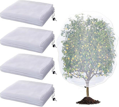 4 Pack Insect Bird Netting Cover - 4.6x6FT Garden Netting Blueberry Bushes Plant Covers with Drawstring, Fine Mesh Net for Protecting Lemon Orange Large Fruit Tree from Barrier Squirrel Deer