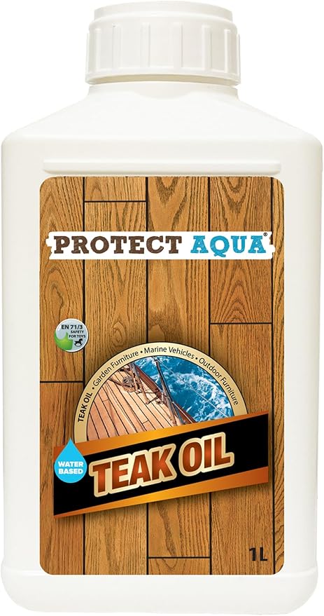 Protect Aqua Teak Oil for Outdoor Furniture & Indoor Furniture– 32 oz (1Lt) Teak Oil Sealer, Restores & Protects Wood, Furniture, Decks, Boats, Patio, Shower Benches– Transparent Natural Finish