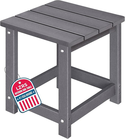 LZRS Square Patio Side Table, Heavy Duty HDPE Outdoor End Table with Wood Texture, Weatherproof Composite Table for Adirondack Chairs, Deck, Pool, Indoor/Outdoor, No Peeling or Cracking(Grey)