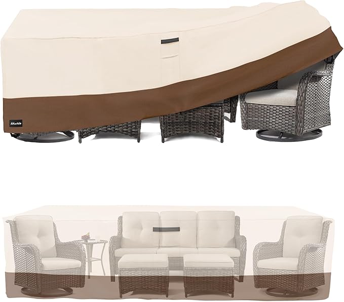 ANartcle Patio Furniture Covers 76L x 54W x 28H inch,600D Waterproof Heavy Duty Outdoor Furniture Covers,Outdoor Wicker Furniture Set with Swivel Patio Chairs General Purpose Furniture Cover,Beige