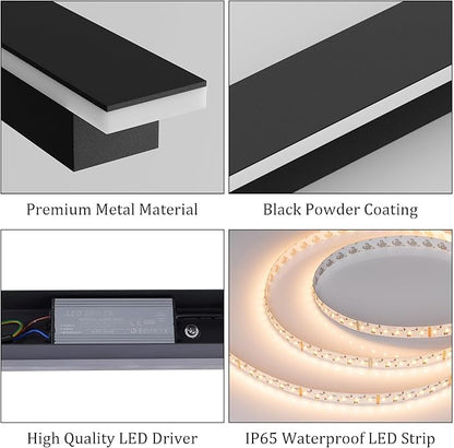 2 Pack 47.2In Long Outdoor LED Wall Lights IP65 Waterproof Black Modern Exterior Light 3000K for Courtyard Patio Porch