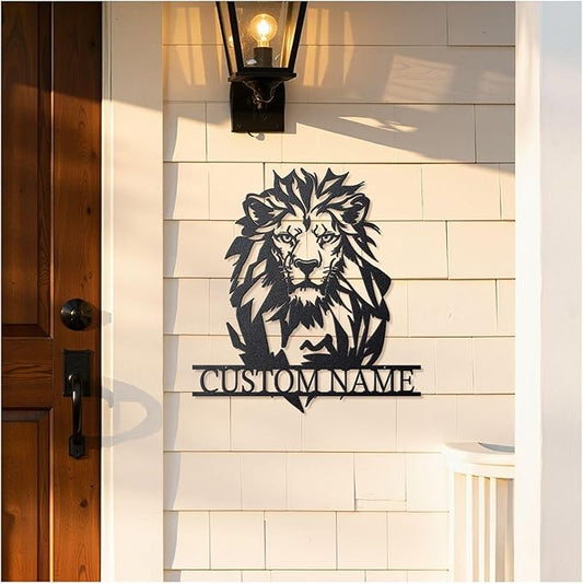 Personalized Metal Lion Name Sign – Custom Wall Art with Majestic Animal Design, Durable Outdoor & Indoor Home Decor – Unique Housewarming & Wedding Gift for Couples, Families, and Friends Style4