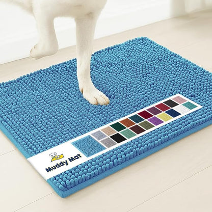 Muddy Mat® | Super Water Absorbent Door Mat Indoor, Microfiber Quick Dry Chenille Entryway Rug, Slip Resistant Front Door Mat, Indoor Mats for Entryway, Machine Washable Pet Rug, Sky Blue 16"x24"