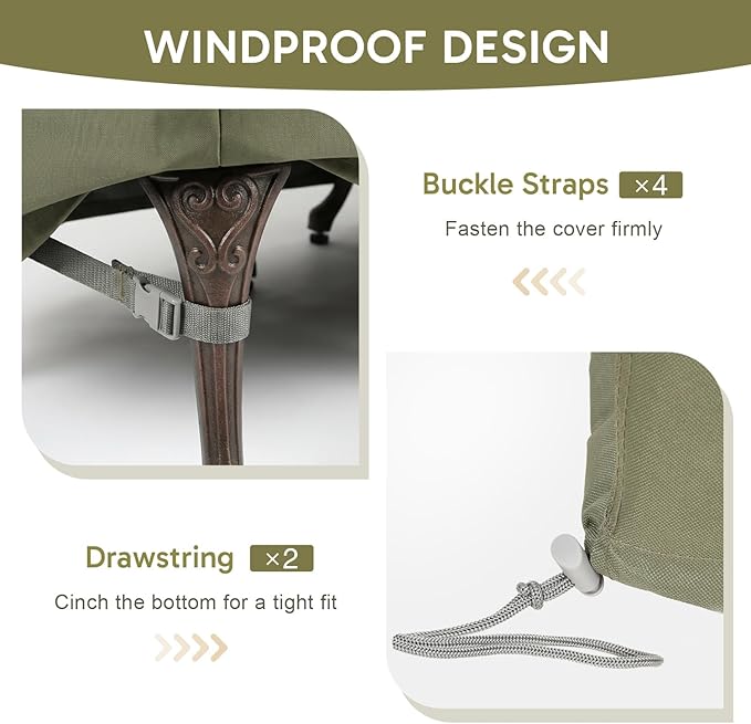 COWVIE Round Patio Dining Set Cover for Outdoor Table and Chairs, 600D Waterproof and UV-Resistant Fabric Patio Furniture Cover with Storage and Air Vent, 96''Dia x 32''H