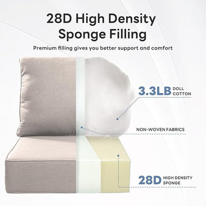 6" Thicker Outdoor Chair Cushion 7 Sets - 24" *24" *6" Waterproof Patio Furniture Cushions with Removable Cover, 28D High Density Sponge Filling Thicken Outdoor Patio Cushions - Beige