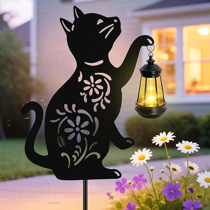 Solar Cat Hanging Lantern Outdoor, Christmas Black Cat Solar Lights, Cat Lover Gifts for Women Mom Grandma Birthday,Mother's Day,Waterproof Garden Ornaments Decor Outside Backyard,Patio,Pathway