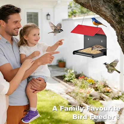 FANHAO Metal Bird Feeder for Outdoor, Hanging & Wall Mounted Wild Bird Feeder with Perch and Drainage Mesh, Weatherproof Hanging Platform Bird House for Attracting Birds, Easy to Clean & Refill