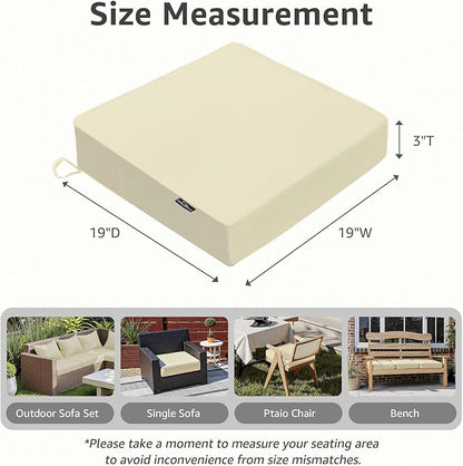 PatioGlow Outdoor Chair Cushions 19 x 19 x 3 Inch, Waterproof & Fade Resistant Patio Seat Cushion for Furniture with Handle and Ties, Thick Seating Pads for Outside Sofa Couch Set of 2, Beige