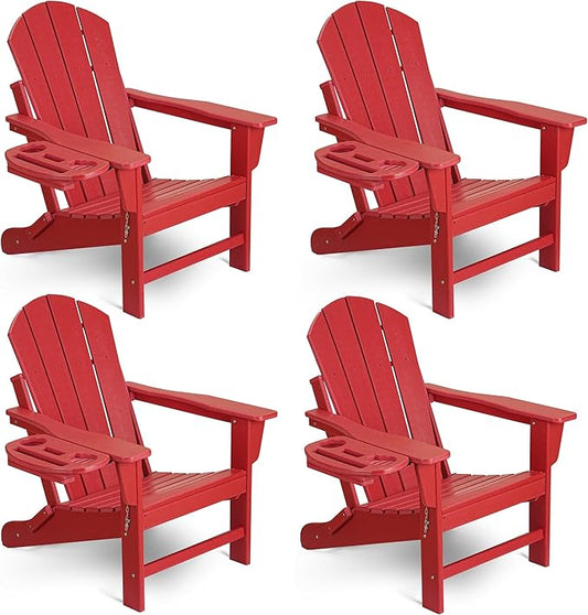 Adirondack Chair Set of 4, HDPE Folding Adirondack Chair with Multifunctional Cup Holder, Weather Resistant Fire Pit Chair for porches, patios, poolsides, Decks.