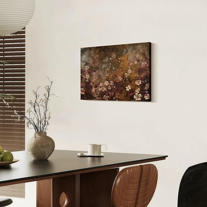 Framed Vintage Wildflower Wall Decor Dark Wildflower Print Country Floral Canvas Painting Nature Botanical Scenery Wall Decor for Farmhouse Living Room or Bedroom 16x24 Inch Ready to Hang