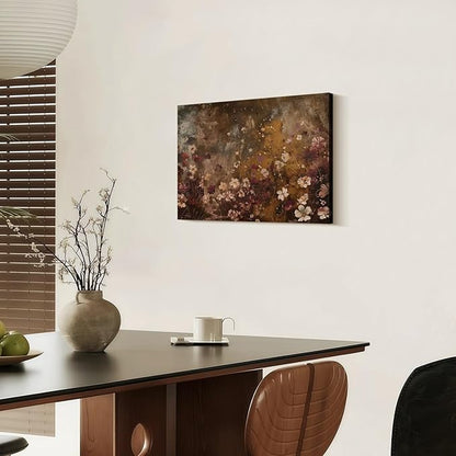 Framed Vintage Wildflower Wall Decor Dark Wildflower Print Country Floral Canvas Painting Nature Botanical Scenery Wall Decor for Farmhouse Living Room or Bedroom 16x24 Inch Ready to Hang