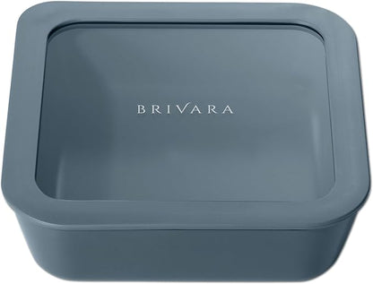 Glass Food Storage Container with Lid, 5-Cup Medium Square | Microwave-Safe Airtight Lid, Oven-Safe Ceramic-Coated Glass | Zero Plastic, No PFAS/PFOA/BPA, Reusable [Dusk]