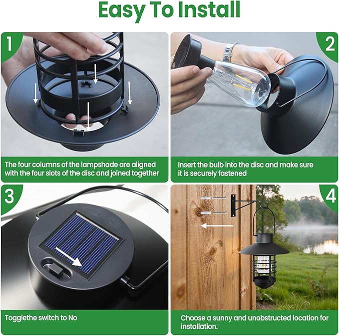 2 Pack Solar Lanterns Outdoor, Waterproof Hanging Solar Lights with Wall Mount Kit, Plastic Lanterns Solar Powered for Garden Decor, Patios, Trees, Front Porch, Gifts for Women Mom