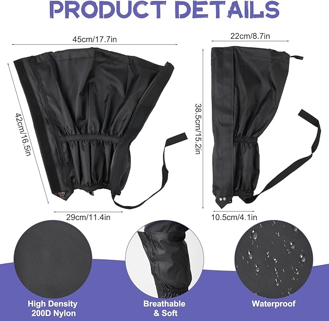 Lawn Care Leg Gaiters, Waterproof Lower Legs Gaiter Outdoor, 15.74" x 10.23" Adjustable Weed Eating Leg Protectors for Men and Women, Leg Guards Boot Legging Gaiters fo Garden Farm Working, Black
