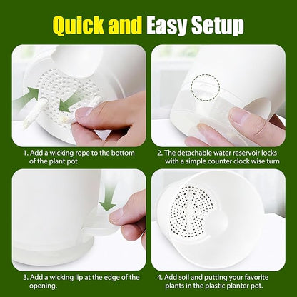 Plant Pots 4 Inch Self Watering Pots,6 Pack Plastic Planters with Drainage Holes and Clear Saucers,Plastic Flower Pots,Nursery Planting Pot for Indoor Out Door Plants (White)