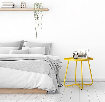 danpinera Outdoor Side Tables, Weather Resistant Steel Patio Side Table, Small Round Outdoor End Table Metal Side Table for Patio Yard Balcony Garden Bedside Yellow