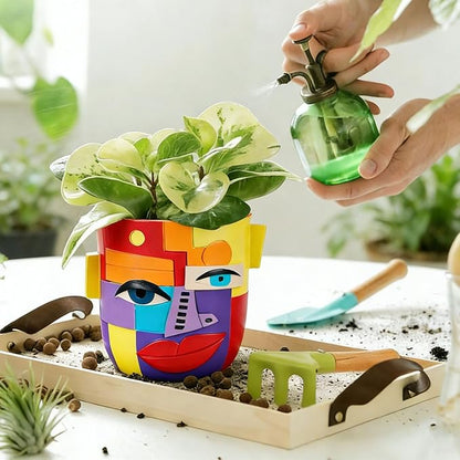 XMGZQ Abstract Cubism Face Planter,Pop Art Sculpture & Vase Decor,Unique Picasso Style Flower Pot,for 4-6 Inch Succulents & Houseplants,Drainage Hole Included,Statement Gift (Mid-Century Modern)