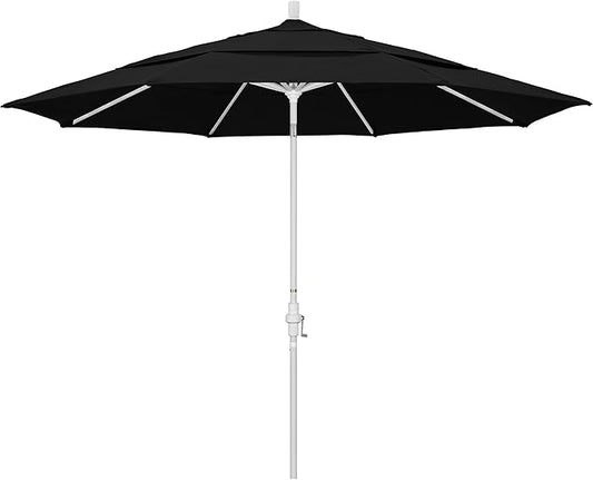 California Umbrella 11Ft Premium Patio Umbrella, Hand-Crank, Tilt-Collar, White Frame, Solution Dyed Black Fabric