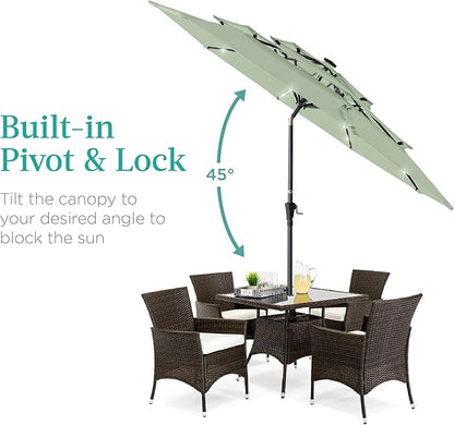 Best Choice Products 10ft 3-Tier Solar Patio Umbrella, Outdoor Market Sun Shade for Backyard, Deck, Poolside w/ 24 LED Lights, Tilt Adjustment, Easy Crank, 8 Ribs - Sage Green