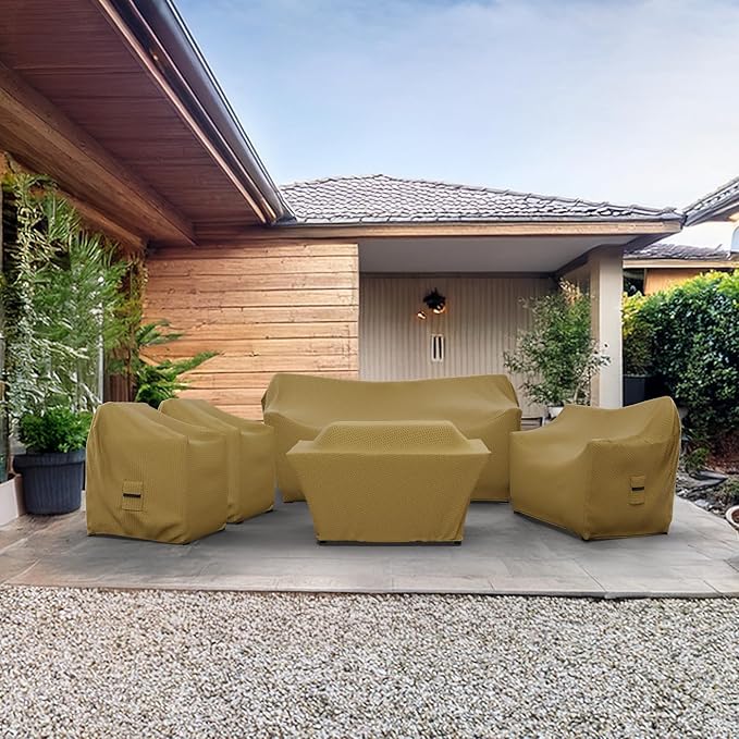 Covers & all Patio Furniture Cover Set, 5 Piece Outdoor Furniture Covers, Water-Repellent UV & Weather-Resistant Covers for Sofa, Loveseat, Chairs & Coffee Table with Elastic Tie-Down & Padded Handles