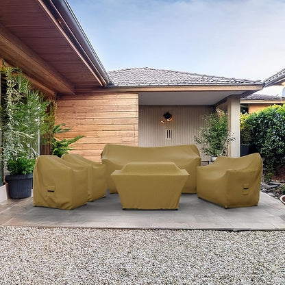 Covers & all Patio Furniture Cover Set, 5 Piece Outdoor Furniture Covers, Water-Repellent UV & Weather-Resistant Covers for Sofa, Loveseat, Chairs & Coffee Table with Elastic Tie-Down & Padded Handles