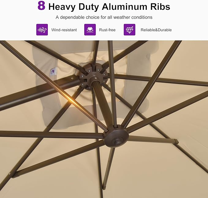 PURPLE LEAF 9 Feet Patio Umbrella Square Cantilever Umbrella Outdoor with 360° Rotation and Aluminum Offset Hanging for Pool Deck Garden Backyard, Beige