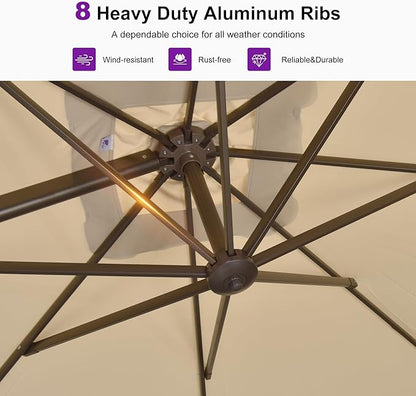 PURPLE LEAF 9 Feet Patio Umbrella Square Cantilever Umbrella Outdoor with 360° Rotation and Aluminum Offset Hanging for Pool Deck Garden Backyard, Beige